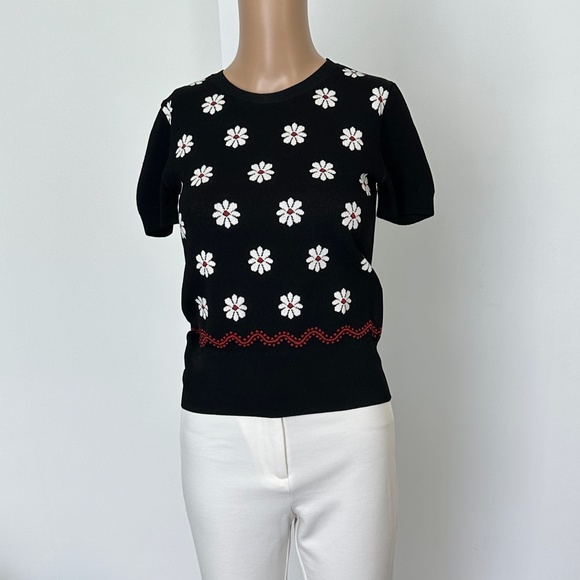 RED Valentino XS Black Knit Short-Sleeve Terrace Jacquard Knit Top - Picture 1 of 6